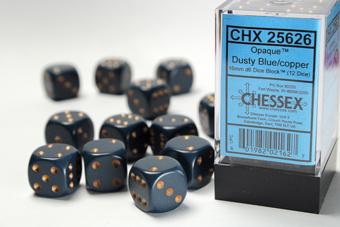 Opaque 16mm d6 Dusty Blue/copper Dice Block™ (12 dice) - zum Schließ en ins Bild klicken