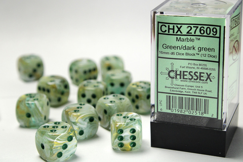 Marble 16mm d6 Green/dark green Dice Block™ (12 dice) - zum Schließ en ins Bild klicken