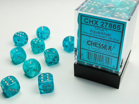 Cirrus® 12mm d6 Aqua/silver Dice Block™ (36 dice) - zum Schließ en ins Bild klicken
