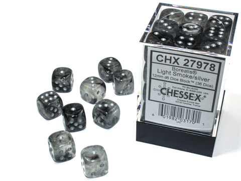 Borealis® 12mm d6 Light Smoke/silver Luminary™ Dice Block™ - zum Schließ en ins Bild klicken