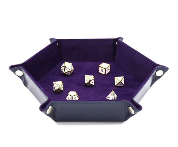 Velvet Leatherette Hex Dice Tray Navy with Purple