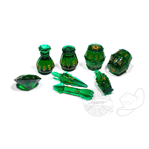 PolyHero Rogue 8 Dice Set Emerald Emissary - zum Schließ en ins Bild klicken