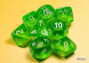 Translucent Polyhedral Rad Green/white 7-Die Set (with bonus die