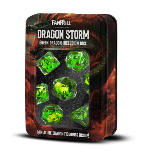 Dragon Storm Inclusion Resin Dice Set Green Dragon - zum Schließ en ins Bild klicken