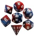 Mini Polyhedral Dice Set Red Blue with White Numbers