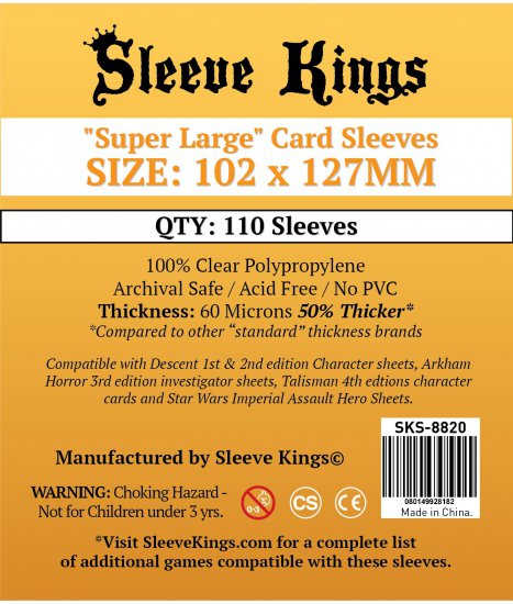 Sleeve Kings Super Large Sleeves (102x127mm) -110 Pack 60 Micron - zum Schließ en ins Bild klicken
