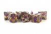 16mm Resin Polyhedral Dice Set Gray with Gold Foil Purple Number