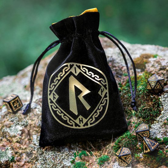 Runic Black & golden Velour Dice Bag (BRUN201) - zum Schließ en ins Bild klicken