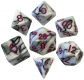 16mm Acrylic Poly Dice Set Marble with Purple Numbers