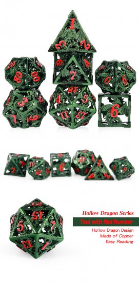 Hollow Dice Set (7) Dragon Green & Red - zum Schließ en ins Bild klicken