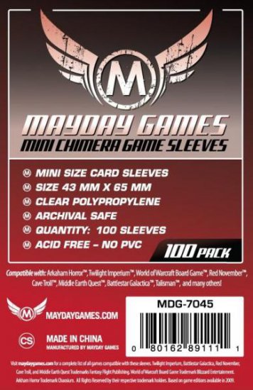Sleeves: Mini Chimera Game Sleeves 43mm x 65mm Red(100) - zum Schließ en ins Bild klicken