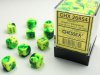 Dice Set Gemini 6 12mm d6 Green-Yellow/Silver (36)